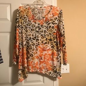 Cheetah & Floral Print Beaded Top